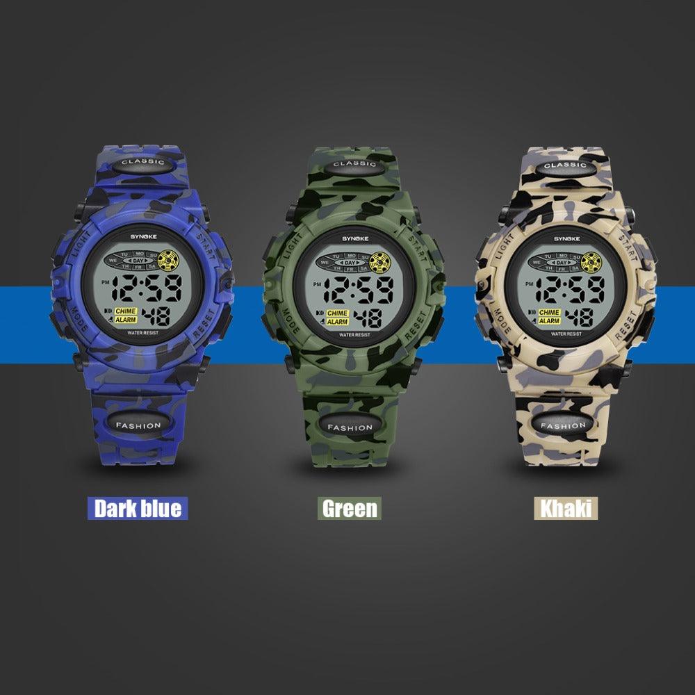 Sports Military Kids Digital Watches Student Childrens Watch Fashion Luminous Led Alarm Camouflage Green Waterproof Digital Sport Watches For Kids Birthday Presents Gifts Stevvex