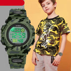 Sports Military Kids Digital Watches Student Childrens Watch Fashion Luminous Led Alarm Camouflage Green Waterproof Digital Sport Watches For Kids Birthday Presents Gifts Stevvex