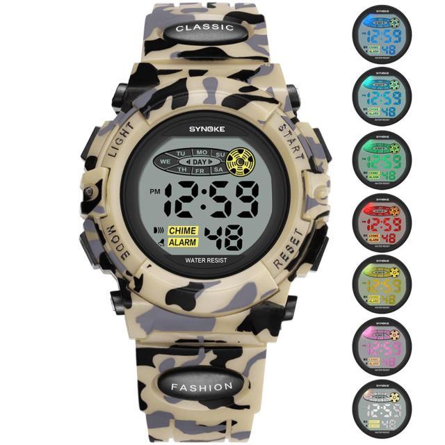 Sports Military Kids Digital Watches Student Childrens Watch Fashion Luminous Led Alarm Camouflage Green Waterproof Digital Sport Watches For Kids Birthday Presents Gifts Stevvex