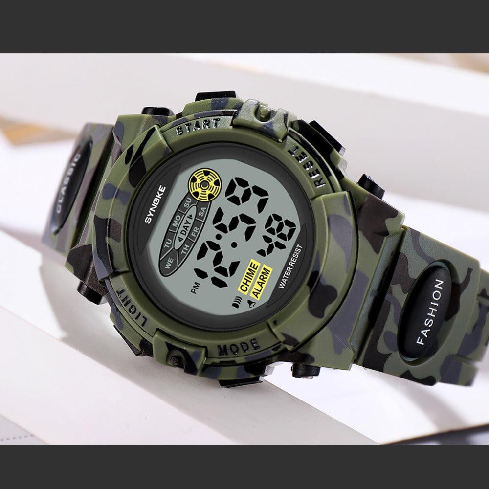 Sports Military Kids Digital Watches Student Childrens Watch Fashion Luminous Led Alarm Camouflage Green Waterproof Digital Sport Watches For Kids Birthday Presents Gifts Stevvex