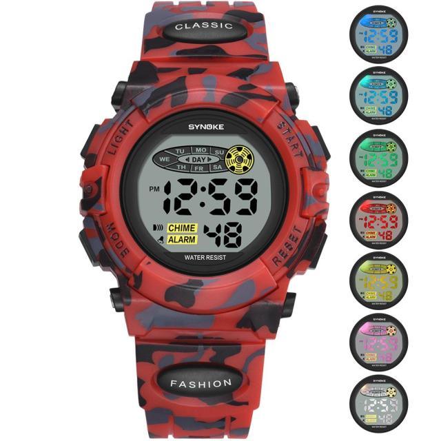 Sports Military Kids Digital Watches Student Childrens Watch Fashion Luminous Led Alarm Camouflage Green Waterproof Digital Sport Watches For Kids Birthday Presents Gifts Stevvex