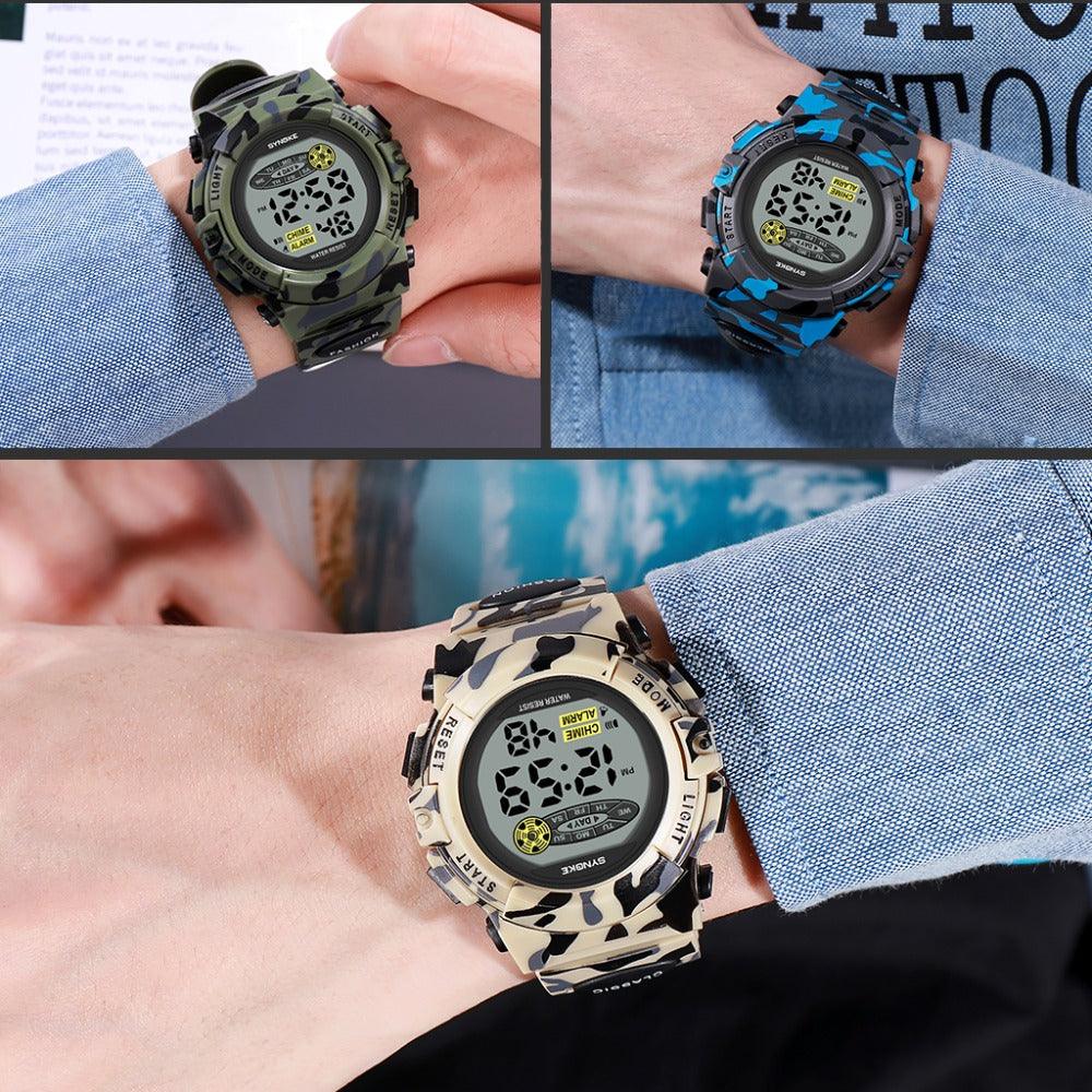 Sports Military Kids Digital Watches Student Childrens Watch Fashion Luminous Led Alarm Camouflage Green Waterproof Digital Sport Watches For Kids Birthday Presents Gifts Stevvex