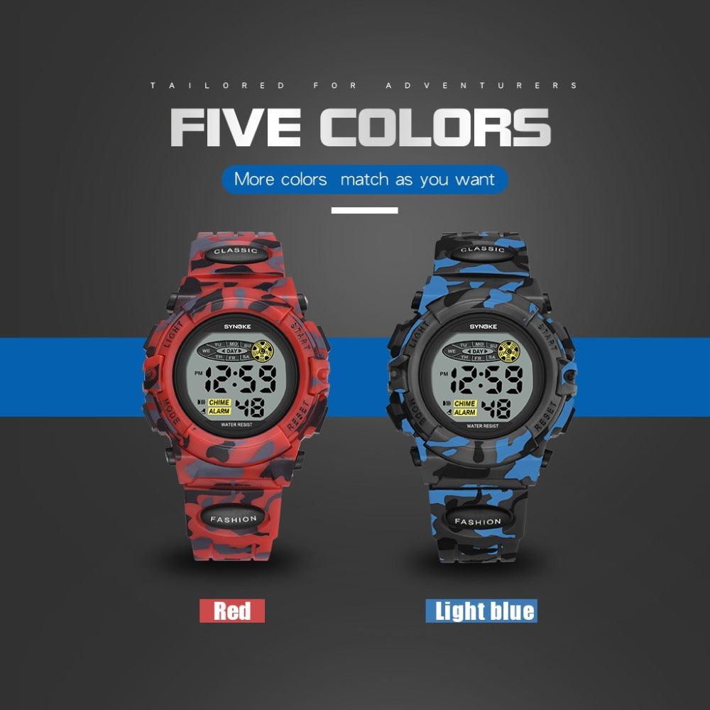 Sports Military Kids Digital Watches Student Childrens Watch Fashion Luminous Led Alarm Camouflage Green Waterproof Digital Sport Watches For Kids Birthday Presents Gifts Stevvex