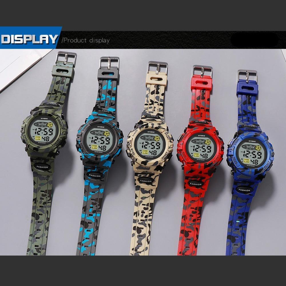 Sports Military Kids Digital Watches Student Childrens Watch Fashion Luminous Led Alarm Camouflage Green Waterproof Digital Sport Watches For Kids Birthday Presents Gifts Stevvex