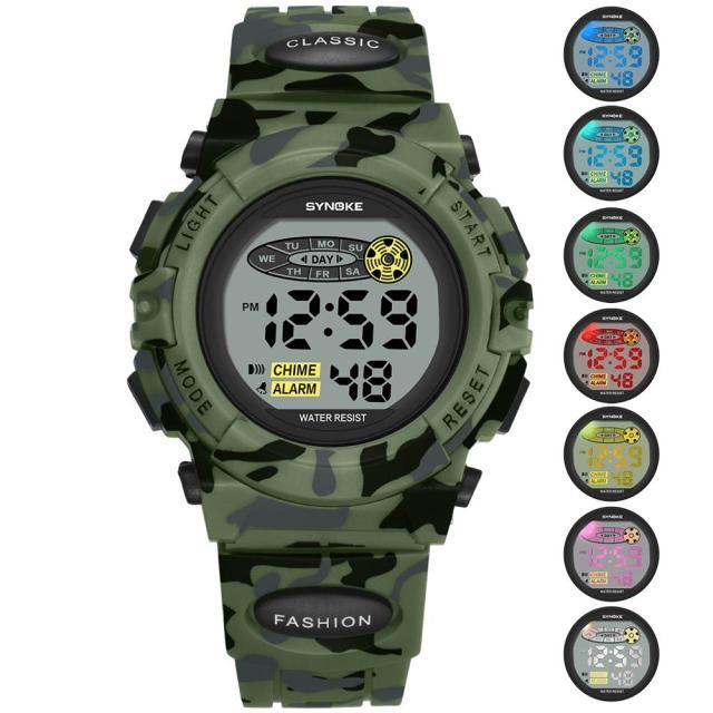 Sports Military Kids Digital Watches Student Childrens Watch Fashion Luminous Led Alarm Camouflage Green Waterproof Digital Sport Watches For Kids Birthday Presents Gifts Stevvex