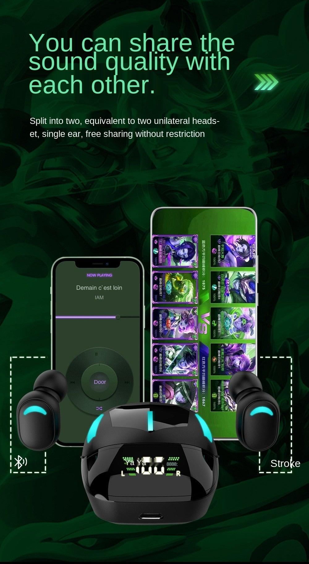 Sports Wireless Wearable Music Headphones Sweatproof LED Display Wireless Charging Case Bluetooth 5.1 Headset Game Real Earphone Radio In-ear Driver Headphones Earbuds For Outdoor Workout Stevvex