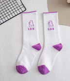 Spring And Summer Combed Out Of Pure Cotton Socks Mid Waist Fashion Bear Socks Cute Animal Socks Kawaii Cute Cartoon Purple College Socks For Men And Women Stevvex