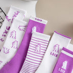 Spring And Summer Combed Out Of Pure Cotton Socks Mid Waist Fashion Bear Socks Cute Animal Socks Kawaii Cute Cartoon Purple College Socks For Men And Women Stevvex