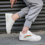 Spring Fashion Breathble Women Sneakers Leather Platform Shoes Women Lace Up Casual Shoes White Fashion Sneakers White PU Leather Platform Sneaker For Women Lace Up Walking Sneakers Stevvex