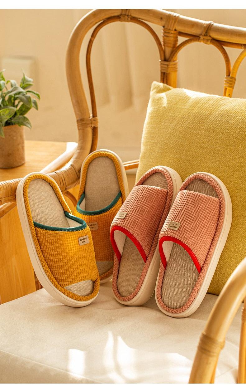 Spring Home Cotton Slippers All Season Flip Flops EVA Hemp Indoor Women Couples Men Thick Sole Non-Slip Bath Shower Shoes Platform Slides Quick Dry Slippers Thick Massage Shoes Stevvex