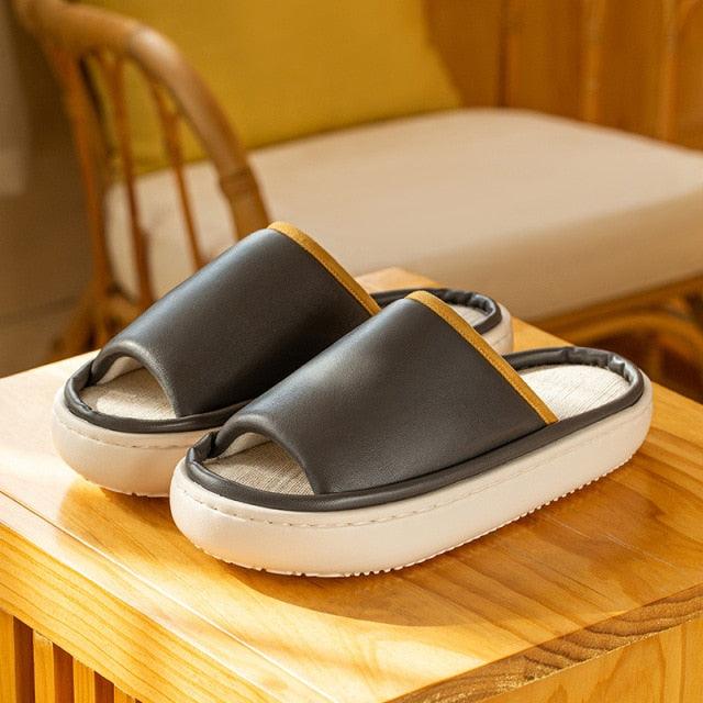 Spring Home Cotton Slippers All Season Flip Flops EVA Hemp Indoor Women Couples Men Thick Sole Non-Slip Bath Shower Shoes Platform Slides Quick Dry Slippers Thick Massage Shoes Stevvex