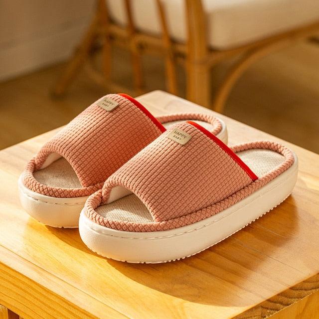 Spring Home Cotton Slippers All Season Flip Flops EVA Hemp Indoor Women Couples Men Thick Sole Non-Slip Bath Shower Shoes Platform Slides Quick Dry Slippers Thick Massage Shoes Stevvex