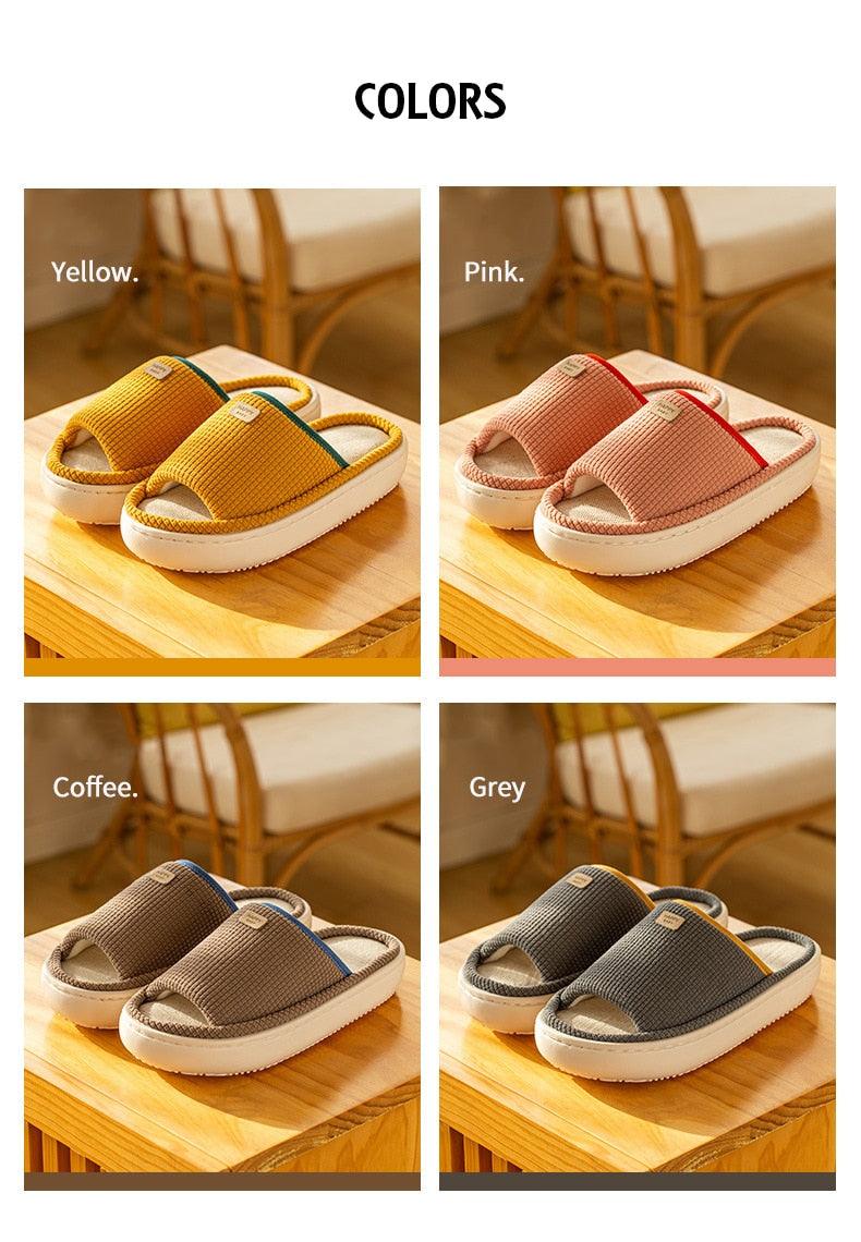 Spring Home Cotton Slippers All Season Flip Flops EVA Hemp Indoor Women Couples Men Thick Sole Non-Slip Bath Shower Shoes Platform Slides Quick Dry Slippers Thick Massage Shoes Stevvex