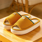 Spring Home Cotton Slippers All Season Flip Flops EVA Hemp Indoor Women Couples Men Thick Sole Non-Slip Bath Shower Shoes Platform Slides Quick Dry Slippers Thick Massage Shoes Stevvex