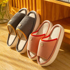 Spring Home Cotton Slippers All Season Flip Flops EVA Hemp Indoor Women Couples Men Thick Sole Non-Slip Bath Shower Shoes Platform Slides Quick Dry Slippers Thick Massage Shoes Stevvex
