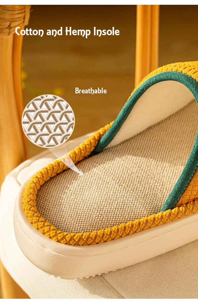 Spring Home Cotton Slippers All Season Flip Flops EVA Hemp Indoor Women Couples Men Thick Sole Non-Slip Bath Shower Shoes Platform Slides Quick Dry Slippers Thick Massage Shoes Stevvex