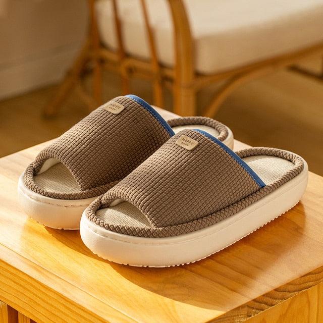 Spring Home Cotton Slippers All Season Flip Flops EVA Hemp Indoor Women Couples Men Thick Sole Non-Slip Bath Shower Shoes Platform Slides Quick Dry Slippers Thick Massage Shoes Stevvex
