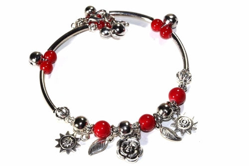 Spring Love Charm Bracelet Turquoise Beads Silver Charms