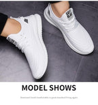 Spring New Men Sneakers White Fashion Flat Casual Mesh Breathable Walking Sneakers Lightweight Running Trainers Mesh Comfortable Sport Fashion Lace Up Mens Sneakers