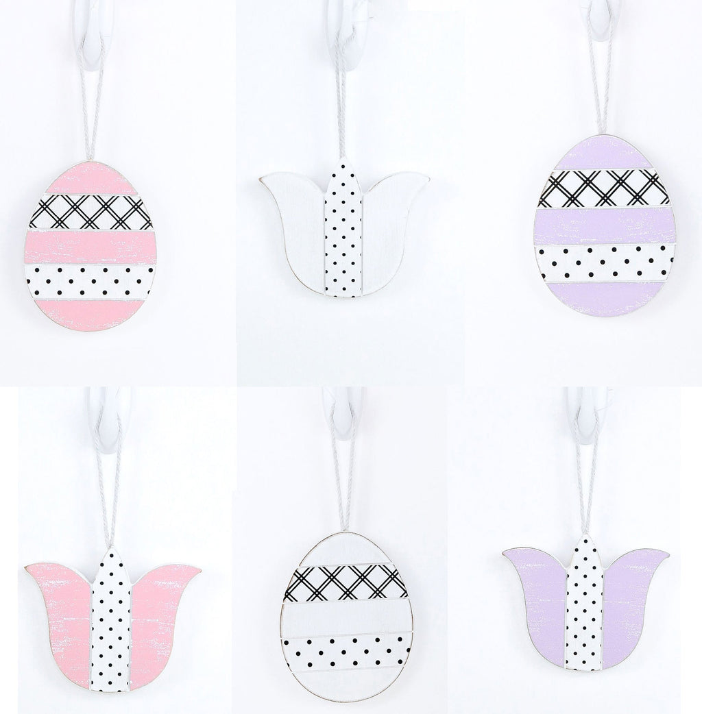 Easter Wooden Hanging Ornaments Set Rustic Spring Home Decor Bunny Egg Chick Handmade BandsCo Straps