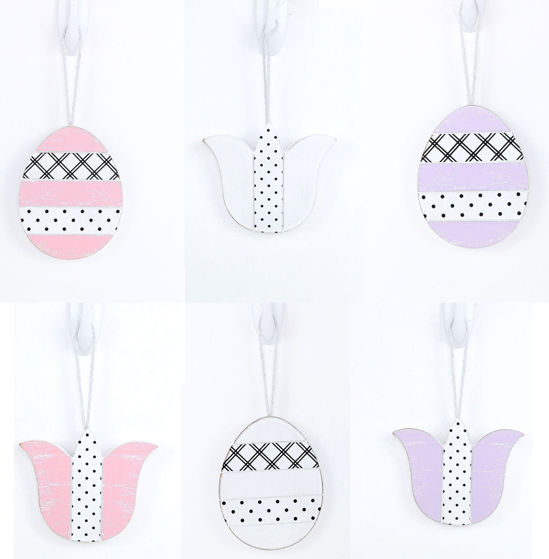 Easter Wooden Hanging Ornaments Set Rustic Spring Home Decor Bunny Egg Chick Handmade BandsCo Straps