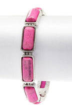 Square Stone Open Cuff Bangle With Yellow Pave Accents