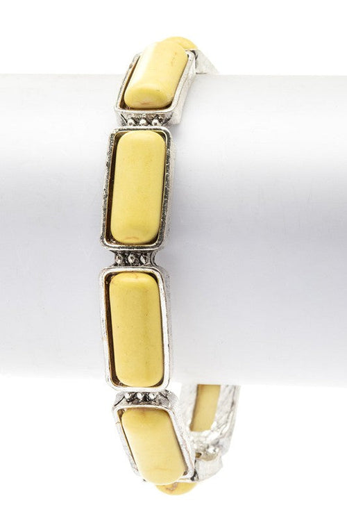 Square Stone Open Cuff Bangle With Yellow Pave Accents