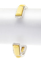 Square Stone Open Cuff Bangle With Yellow Pave Accents