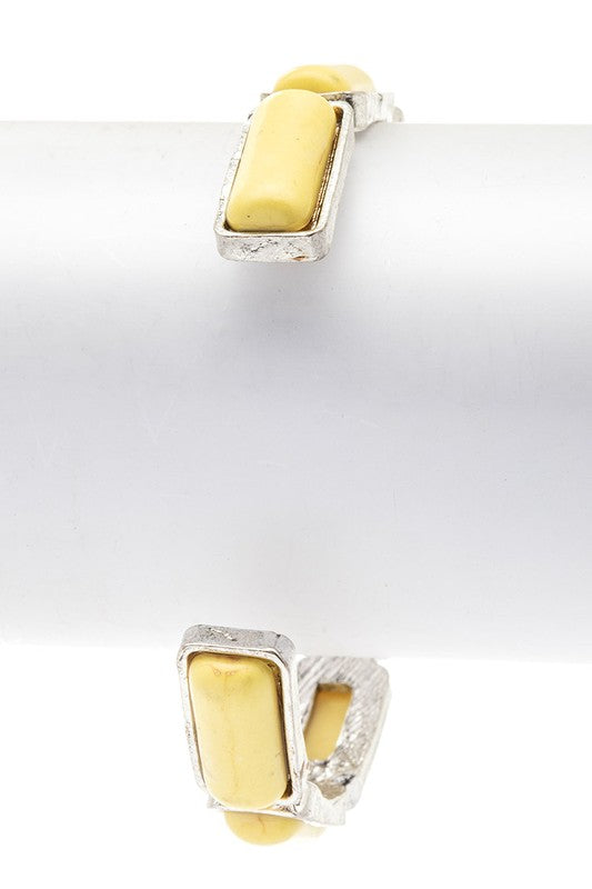 Square Stone Open Cuff Bangle With Yellow Pave Accents