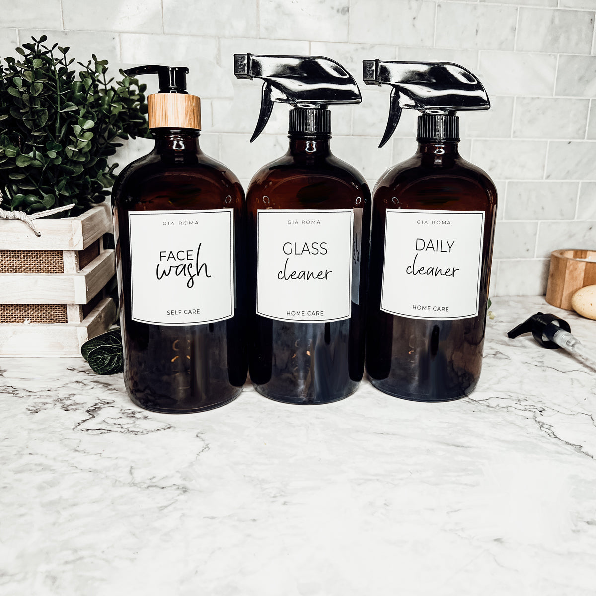 32 Oz Amber Glass Reusable Dispenser Bottle For Soap Laundry Mouthwash Refillable Pump Included BandsCo Straps