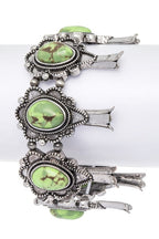 Squash Blossom Western Pink Stone Stretch Silver Bracelet