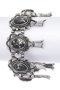 Squash Blossom Western Pink Stone Stretch Silver Bracelet