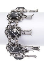 Squash Blossom Western Pink Stone Stretch Silver Bracelet