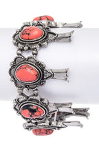 Squash Blossom Western Pink Stone Stretch Silver Bracelet