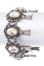 Squash Blossom Western Pink Stone Stretch Silver Bracelet