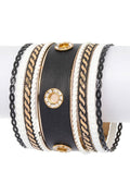 Stacking Bangle Bracelet Set Leather Wrap Cuff Gold