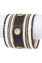 Stacking Bangle Bracelet Set Leather Wrap Cuff Gold