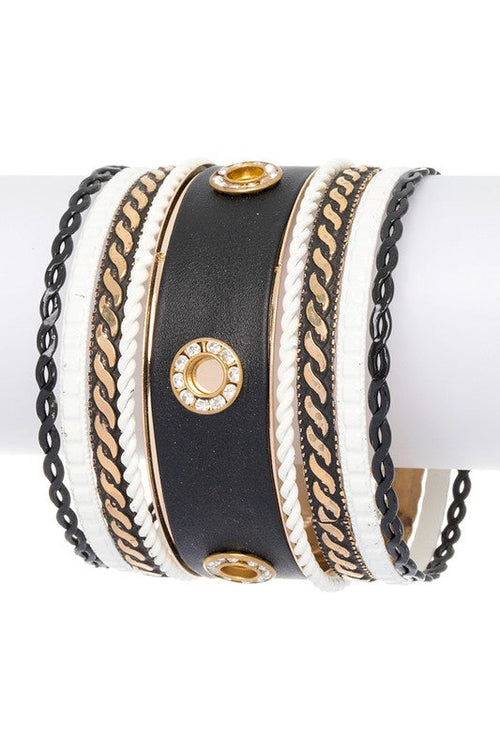 Stacking Bangle Bracelet Set Leather Wrap Cuff Gold