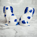 Staffordshire Dog Salt And Pepper Shakers Ceramic Hand-Painted Blue White BandsCo Straps