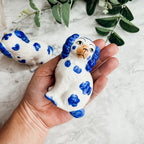 Staffordshire Dog Salt And Pepper Shakers Ceramic Hand-Painted Blue White BandsCo Straps