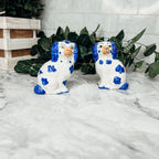 Staffordshire Dog Salt And Pepper Shakers Ceramic Hand-Painted Blue White BandsCo Straps