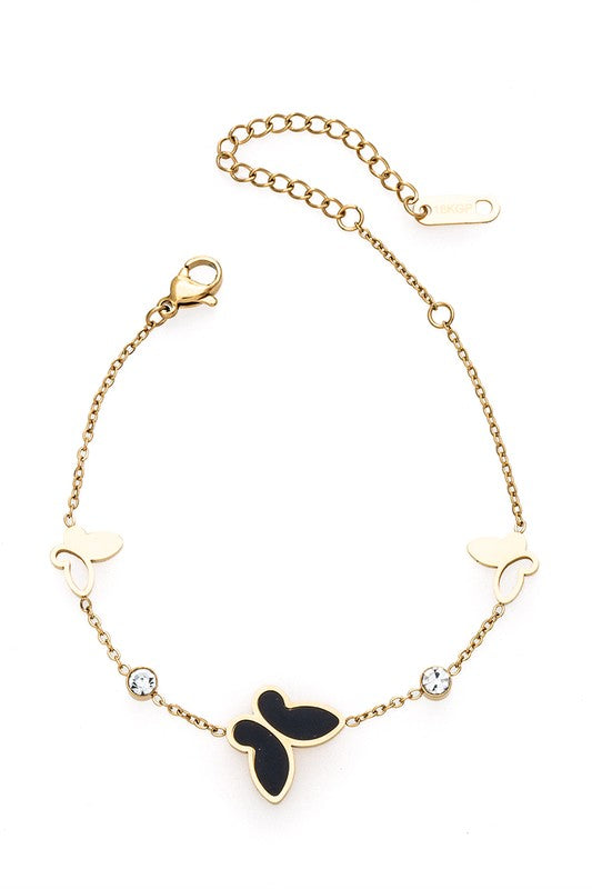 Stainless Steel Butterfly Chain Bracelet With Crystals