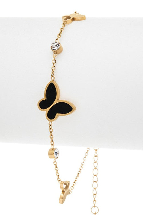 Stainless Steel Butterfly Chain Bracelet With Crystals
