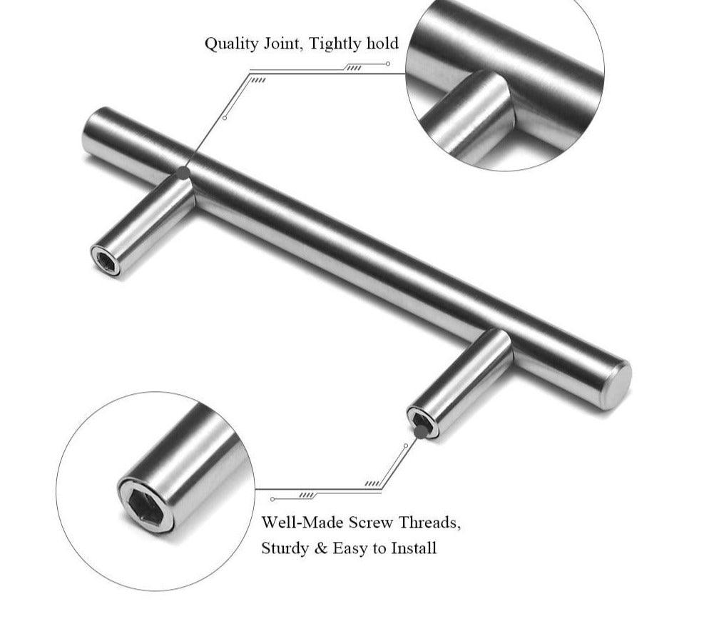 Stainless Steel Cabinet Handles Diameter 10mm Kitchen Door T Bar Straight Handle Pull Knobs Furniture Hardware European Bar Style Cabinet Pull Stevvex