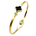 Stainless Steel Clover Cuff Bangle With Crystal Accent
