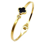 Stainless Steel Clover Cuff Bangle With Crystal Accent