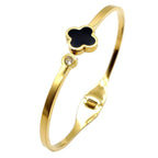 Stainless Steel Clover Cuff Bangle With Crystal Accent