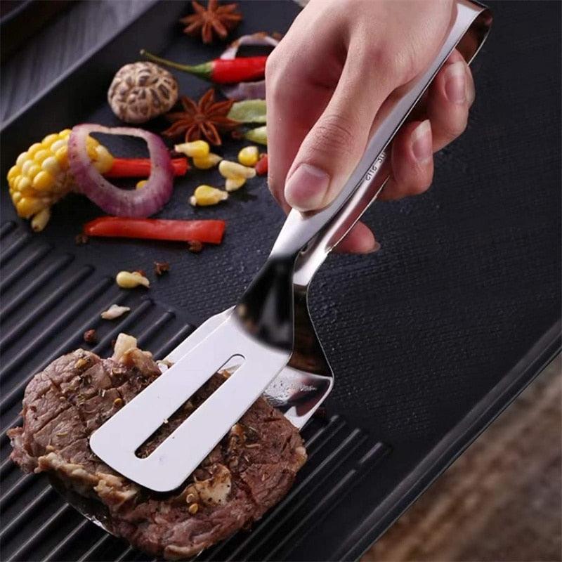 Stainless Steel Frying Shovel Clip Multifunctional Steak BBQ Tongs Pancake Fried Pizza Steak Fish Spatula Bread Kitchen Tool Stainless Steel Cooking Tongs Multifunctional Kitchen Tongs for Making Salads and Flipping Steak Clamps Stevvex