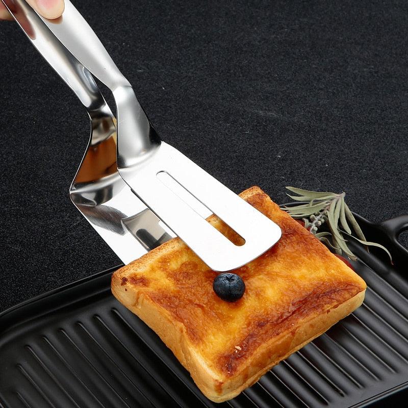 Stainless Steel Frying Shovel Clip Multifunctional Steak BBQ Tongs Pancake Fried Pizza Steak Fish Spatula Bread Kitchen Tool Stainless Steel Cooking Tongs Multifunctional Kitchen Tongs for Making Salads and Flipping Steak Clamps Stevvex