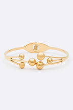 Stainless Steel Hinge Bangle Gold Tone Bead Accent